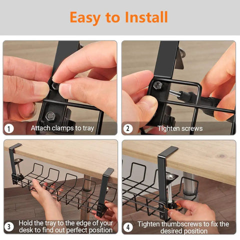 Step-by-step installation of Under Desk Cable Management Tray Organizer For Cords And Wires No Drill Installation Easy Mount