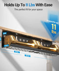 2 Pack Under Desk Cable Management Tray Black Large 16x5x6 Inch Alloy Steel Cord Hider Organizer installed under wooden desk.