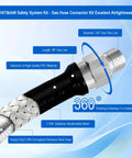 Rock Solid 48 Inch Commercial Gas Hose Connector Kit With 3/4 Quick Disconnect And Full Port Shut Off Valve close-up of connector and hose design.
