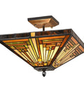 Tiffany Style Stained Glass Ceiling Lamp 2 Light 14 Inch Wide Amber Brown Semi Flush Mount For Kitchen Porch Entryway Bathroom Hallway Home Office Handcrafted Glass Shade With Warm Ambient Glow And Vintage Vibe