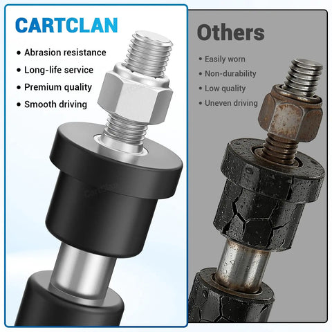 Comparison of new and old hardware for EZGO PDS and TXT Rear Leaf Spring Bushings Kit with Screws and Nuts for 1994-Up