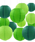 12 Pack Green Party Paper Lanterns Set With 4 Size Variations In Green Tones 6 8 10 12 Inch Tissue Paper With Metal Frames Easy Assembly
