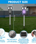 4 Pack Solar Bug Zapper Outdoor Waterproof Mosquito Killer Lamp With LED Light For Garden Patio Yard Purple Light Silver Auto On At Dusk And Off At Day Safety Net And Anti Leakage with dimensions and features displayed
