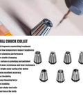 Pro Grade Seven Piece ER Spring Collet Set 1.0mm To 7.0mm For CNC Milling And Drilling, high precision collets displayed close-up