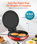 Cachoo 3-in-1 Electric Griddle And Sandwich Maker With Nonstick Coating and On Off Switch Foldable Design For Grilled Cheese Eggs Breakfast Cooking At Home Quick Easy Meal Prep, showing 8-inch cooking plates with mini pancakes.