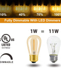 25 Pack S14 String Light Bulbs Replacement, Amber 2200K LED Filament Bulbs for Outdoor String Lights, dimmable with dimmers