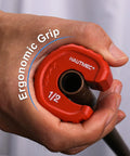 Pro Half Inch Automatic Copper Tube Cutter From HAUTMEC For Copper Aluminum Brass Tubing And Thin Wall Conduit With Half Inch Nominal Pipe Capacity Delivers Smooth Burr Free Cuts And Easy In Tight Spaces HT0215PL shown in use, ergonomic grip visible.