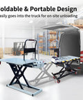 Slick Foldable Hydraulic Lift Cart And Portable Flatbed Truck Effortlessly Haul Heavy Loads Without The Sweat Compact design for truck loading.