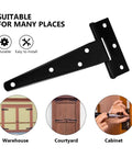 Beefed-Up Heavy Duty 6 By 5 Inch Black Rustproof Iron T Shaped Triangle Hinges for Shed Doors, Wood Fence, and Cabinets