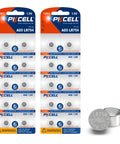 20 Pack Lr754 Ag5 Button Cell Batteries 1.5v Alkaline Power For Watches And Calculators Straight Up Reliable Clean Operation Heavy Duty And Ready To Run in packaging with one battery visible.