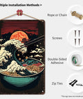 Ramen Bowl Sunset Wave Metal Tin Sign Wall Art 8x12 Inch Rustic Vintage Poster Durable Aluminum Decor with installation methods