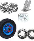 Heavy Duty Swivel Caster Wheels With Brakes components including bearings, top plate, and wheel, for Concrete and Wood Floors.