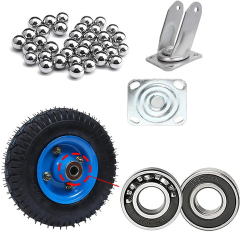 Heavy Duty Swivel Caster Wheels With Brakes components including bearings, top plate, and wheel, for Concrete and Wood Floors.