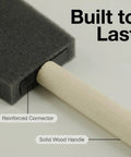 Close-up of Super Smooth Poly Foam Paint Brushes With Ergonomic Handles showing solid wood handle and reinforced connector.