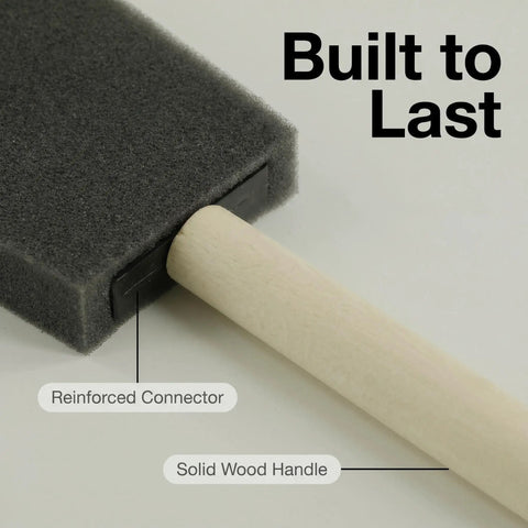 Close-up of Super Smooth Poly Foam Paint Brushes With Ergonomic Handles showing solid wood handle and reinforced connector.