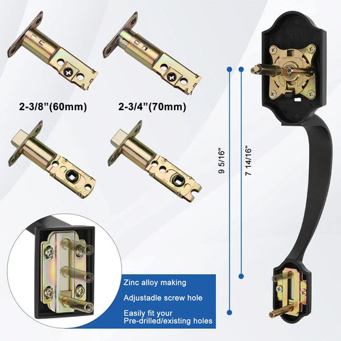 Black Front Door Knob And Deadbolt Set With Reversible Handle dimensions and zinc alloy construction details