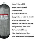Go-To 4500 Psi Scuba Tank With 9L Carbon Fiber Construction, CE EN Certified Dive Tank With Valve Regulator, product specs visible