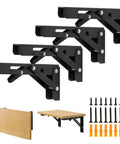 Heavy Duty Stainless Steel Folding Shelf Brackets 6 Inch Set Of 4 Black Wall Mounted Foldable Table Hinge and accessories