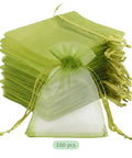 One Hundred Green Organza Bags With Sheer Mesh Drawstring Pouches 7.9x11.8 In For Weddings Favors Jewelry Candies Party Supplies