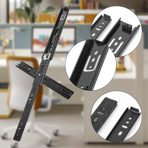 Eight Pack Built Tough Black Full Extension Drawer Slides Side Mount Ball Bearing Cabinet Rails With Mounting Screws showing detailed design.