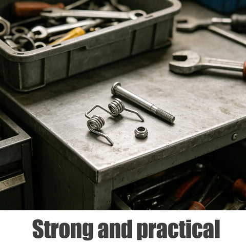 Fix Your Wobbly Folding Wagon Handle With This Super Quick Snap On Torsion Spring Metal Kit No Tools Needed Just Pop It In And Get Back To The Yard Or Beach Hassle Free For Real silver torsion spring kit on metal workbench