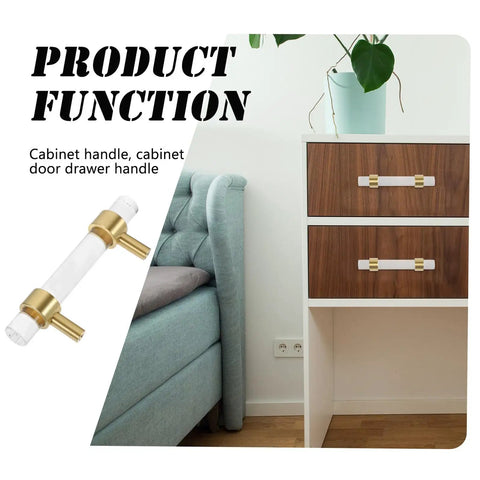 Bedroom setting showcasing the sleek crystal cabinet pull handle set for cabinets and drawers, acrylic and copper knob with 64mm hole spacing.