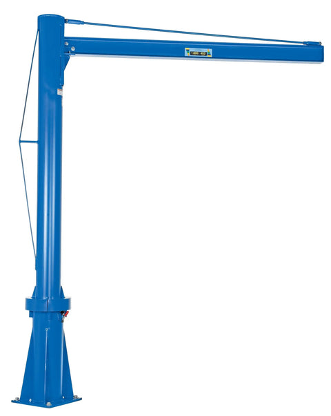 Straight Up Mobile Jib Crane With 1000 Lb Load Capacity And 8 Ft Swing Reach designed for tough job sites, blue metal structure.