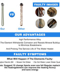 Comparison of Rugged 1400W RV Water Heater Element versus faulty elements, highlighting durability and corrosion resistance.