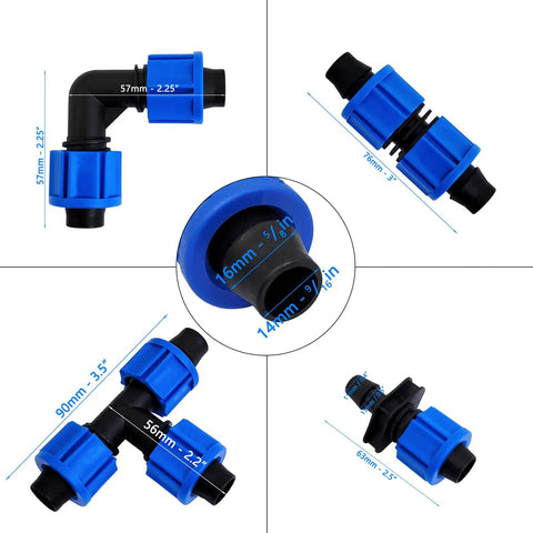 40-Piece Drip Irrigation Coupling Set With Four Connector Types Blue Universal Joint Fittings For 5/8 Inch Tubing Leak-Proof