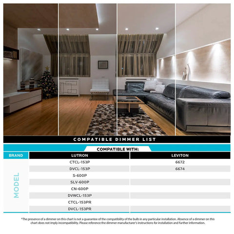 Living room lighting with Square 4 Inch LED Recessed Lighting with Junction Box, dimmable settings shown in four color temps.