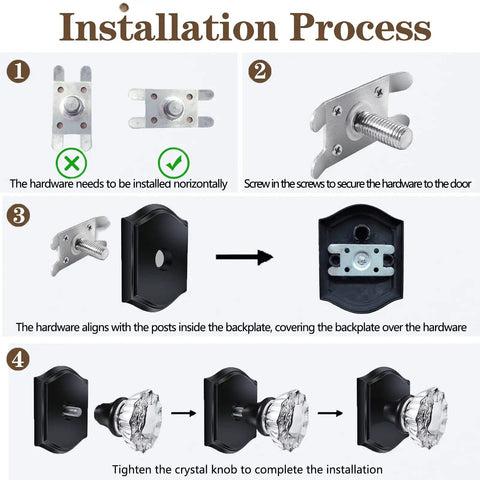 Two Pack Glass Dummy Door Knobs Matte Black Crystal Half Dummy Knobs For Hallway And Closet Doors Non Turning Decorative Hardware With Easy Install No Latch And Vintage Antique Look installation guide