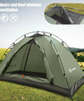 2 Person Ultralight Backpacking Tent For Camping With Waterproof Windproof Build Two Doors Easy Quick Setup Lightweight Instant Tent For 3 Season Outdoor Hiking And Backcountry Trips, shown set up on grass