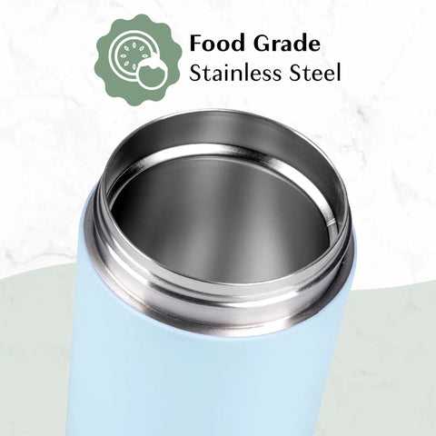 Heavy Duty Double Wall Vacuum Sealed Stainless Steel Food Jar With Rugged Carry Handle Lid, inner view of stainless steel lining.