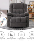 Oversized Recliner Chair For Adults With Vibration Massage And Lumbar Heating Swivel Rocker Recliner In Living Room