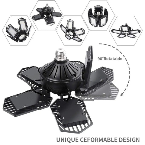 Ultra Bright 150W LED Garage Light With Five Adjustable Panels 6500K Daylight 15000 Lumens E26 E27 Socket Compatible