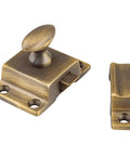 Top Shelf Antique Brass Cabinet Door Latch With Classic Oval Turn Spring Loaded Cupboard Hardware, 1 3/4 inch brass latch.