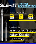 Carbide square end mills, 5/16 in, 4-flute, extra-long reach; two pieces.