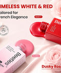 Dusky Rose Gel Nail Polish Set With Pink And Red Shades bottles with spills, HEMA Free Base Coat And Top Coat, roses in background