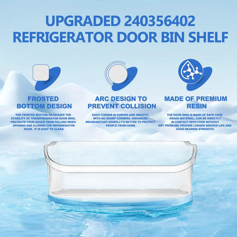 Refrigerator Door Bin Replacement Part 2 Pack For Side By Side Fridges Fits Various Frigidaire LG Models, showing clear bin design.