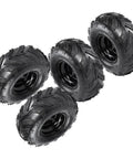 4 Pack 145x70-6 Tubeless Tires And Rims 6 Inch ATV Go Kart Quad Wheels With 3 Stud 78mm For 50cc To 125cc TaoTao Coolster Kazuma Dune Buggy Mini Bike Bundle, showing four black tires and rims.