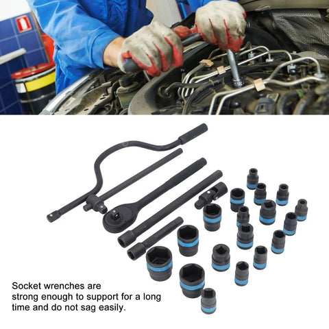 HFLubynox CRV 35K Steel Metric Socket Set With 24 Pieces Ranging From 8 To 32mm Includes Quick Release Reversible Ratchet And Extension for engine repair