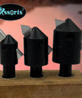 Assorted Three Piece Fly Cutter Set For Milling Machines With HSS Tool Bits In Multiple Shank Sizes on wooden block
