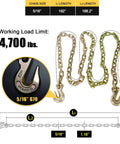 Beefy Heavy Duty 5/16 Inch 16 Feet Transport Chain 2 Pack Grade 70 Tow Chain With Clevis Grab Hooks, diagram and close-up