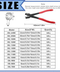Size chart and pliers from 121 Pcs 12 Size Spring Band Hose Clamps Set 7-22mm Includes Fuel Silicone Vacuum Hose Clips Kit