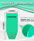 Moldable Oil Funnel Draining Tool With Metal Core And Silicone Body For Mess Free No Spill Fluid Changes Universal Fit For Cars Trucks And Motorcycles High Heat Resistant And Reusable Green, dimensions showing size and temperature range