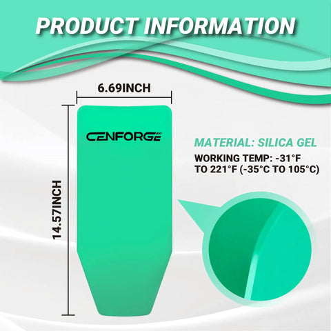 Moldable Oil Funnel Draining Tool With Metal Core And Silicone Body For Mess Free No Spill Fluid Changes Universal Fit For Cars Trucks And Motorcycles High Heat Resistant And Reusable Green, dimensions showing size and temperature range