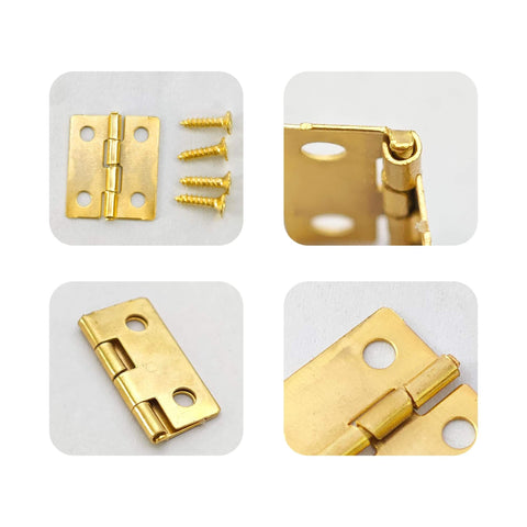Gold Mini Hinges For Wooden Boxes 18x15mm 80Pcs With 320 Screws 180 Degree Folding Butt Hardware details and screws view