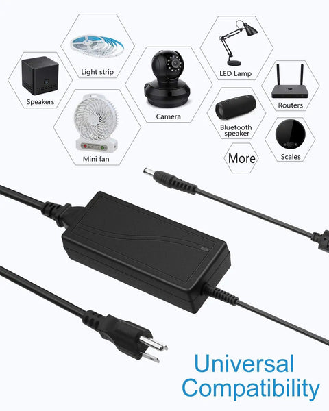 24V 3A 72W AC To DC Power Supply For LED Strips 5050 3528 And CCTV Cameras with universal compatibility displayed.