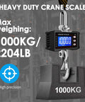 1000Kg Heavy Duty Crane Scale With Backlit LCD Digital Hanging Scale Data Hold Tare And Unit Switch Auto Off Aluminum