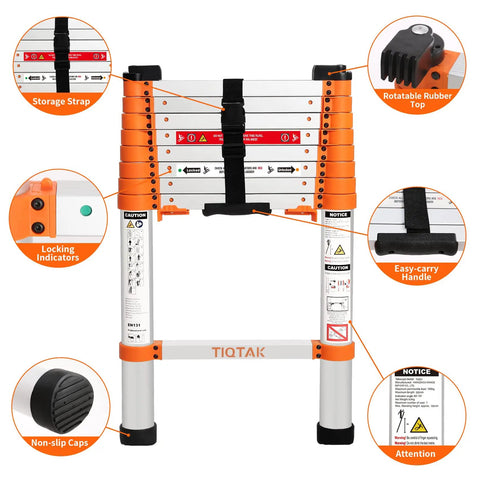 One-Button Retractable Telescoping Attic Ladder 8.5 Ft Aluminum Extension Collapsible Heavy-Duty 330 Lb Max Capacity with features